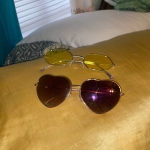 Heart shaped and yellow octagon sunglasses